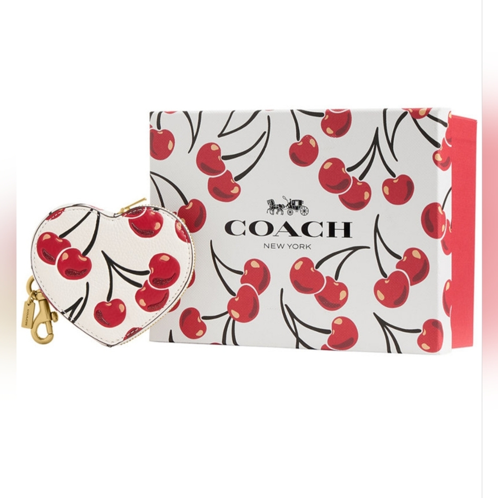 Coach White Heart Coin Purse with Red Cherries